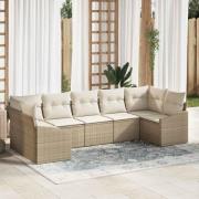 vidaXL Trädgårdsoffset 7 pcs Beige Poly rattan