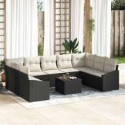 vidaXL Trädgårdsoffset 10 pcs Svart Poly rattan