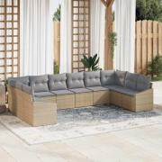 vidaXL Trädgårdsoffset 10 pcs Beige Poly rattan