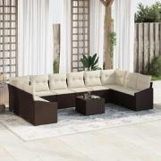 vidaXL Trädgårdsoffset 11 pcs Brun Poly rattan