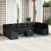 vidaXL Trädgårdsoffset 11 pcs Svart Poly rattan