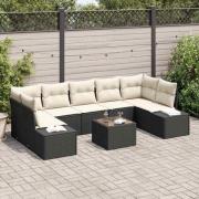 vidaXL Trädgårdsoffset 8 pcs Svart Poly rattan