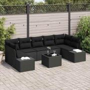 vidaXL Trädgårdsoffset 8 pcs Svart Poly rattan
