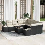 vidaXL Trädgårdsoffset 9 pcs Svart Poly rattan