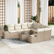 vidaXL Trädgårdsoffset 9 pcs Beige Poly rattan