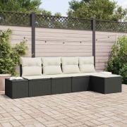 vidaXL Trädgårdsoffset 5 pcs Svart Poly rattan