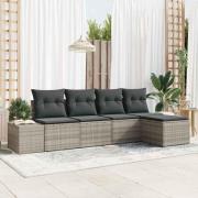 vidaXL Trädgårdsoffset 5 pcs Ljusgrå Poly rattan