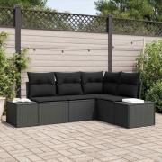 vidaXL Trädgårdsoffset 4 pcs Svart Poly rattan