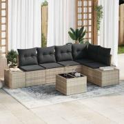 vidaXL Trädgårdsoffset 6 pcs Ljusgrå Poly rattan