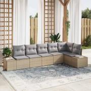 vidaXL Trädgårdsoffset med kudde 6 pcs Beige, grå. Poly rattan