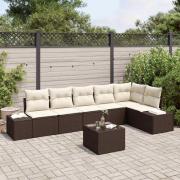 vidaXL Trädgårdsoffset med kudde 7 pcs Brun, kräm Poly rattan