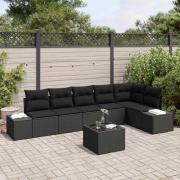 vidaXL Trädgårdsoffset med kudde 7 pcs Svart Poly rattan