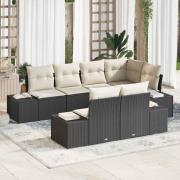 vidaXL Trädgårdsoffset med kudde 7 pcs Svart och grädde Poly rattan