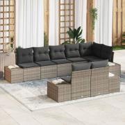 vidaXL Trädgårdsoffset med kudde 8 pcs Grå Poly rattan