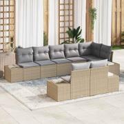 vidaXL Trädgårdsoffset med kudde 8 pcs Beige, grå. Poly rattan