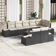 vidaXL Trädgårdsoffset med kudde 9 pcs Svart och grädde Poly rattan