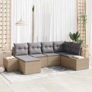 vidaXL Trädgårdsoffset med kudde 6 pcs Beige, grå. Poly rattan
