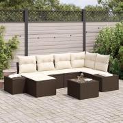 vidaXL Trädgårdsoffset med kudde 7 pcs Brun och gräddvit Poly rattan