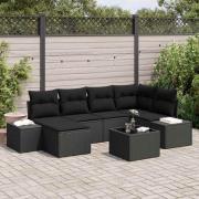 vidaXL Trädgårdsoffset med kudde 7 pcs Svart Poly rattan