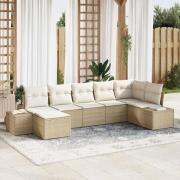 vidaXL Trädgårdsoffset med kudde 7 pcs Beige Poly rattan