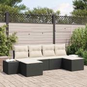 vidaXL Trädgårdsoffset med kudde 6 pcs Svart Poly rattan