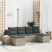 vidaXL Trädgårdsoffset med kudde 6 pcs Ljusgrå Poly rattan