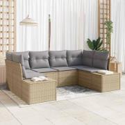 vidaXL Trädgårdsoffset med kudde 6 pcs Beige Poly rattan
