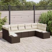 vidaXL Trädgårdsoffset med kudde 7 pcs Brun Poly rattan