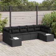 vidaXL Trädgårdsoffset med kudde 7 pcs Svart Poly rattan