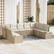 vidaXL Trädgårdsoffset med kudde 9 pcs Beige Poly rattan