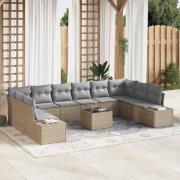 vidaXL Trädgårdsoffset med kudde 11 pcs Beige Poly rattan