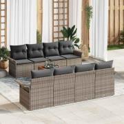vidaXL Trädgårdsoffset 9 pcs Grå Poly rattan