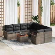 vidaXL Trädgårdsoffset 9 pcs Grå Poly rattan