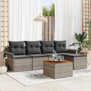 vidaXL Trädgårdsoffset 6 pcs Grå Poly rattan