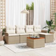 vidaXL Trädgårdsoffset 6 pcs Beige Poly rattan