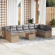 vidaXL Trädgårdsoffset 11 pcs Beige Poly rattan