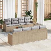 vidaXL Trädgårdsoffset 9 pcs Beige Poly rattan