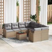 vidaXL Trädgårdsoffset 9 pcs Beige Poly rattan