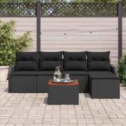 vidaXL Trädgårdsoffset 6 pcs Svart Poly rattan