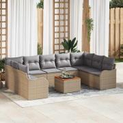 vidaXL Trädgårdsoffset 10 pcs Beige Poly rattan