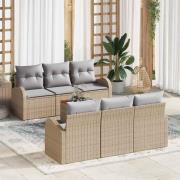 vidaXL Trädgårdsoffset 7 pcs Beige Poly rattan