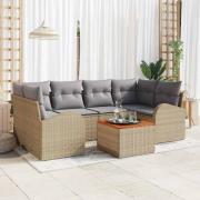 vidaXL Trädgårdsoffset 7 pcs Beige Poly rattan