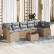 vidaXL Trädgårdsoffset 8 pcs Beige Poly rattan
