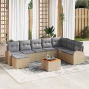 vidaXL Trädgårdsoffset med kudde 9 pcs Beige konstrotting