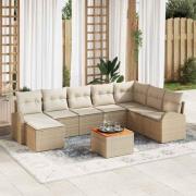 vidaXL Trädgårdsoffset med kudde 9 pcs Beige Poly rattan