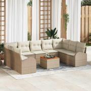 vidaXL Trädgårdsoffset med kudde 10 pcs Beige Poly rattan