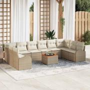 vidaXL Trädgårdsoffset med kudde 11 pcs Beige Poly rattan