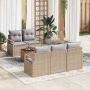 vidaXL Trädgårdsoffset med kudde 6 pcs Beige konstrotting