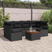 vidaXL Trädgårdsoffset med kudde 7 pcs Svart Poly rattan