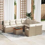 vidaXL Trädgårdsoffset med kudde 9 pcs Beige Poly rattan